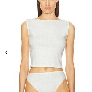 Helsa Pointelle Muscle Tank Top in White Cotton Cami Camisole Crop Top Small S